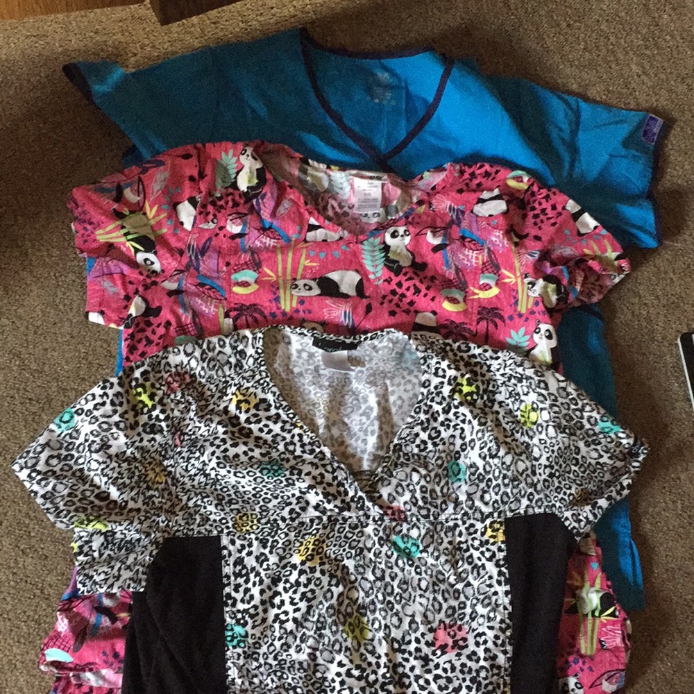 Lot of three large scrub tops varied brands
